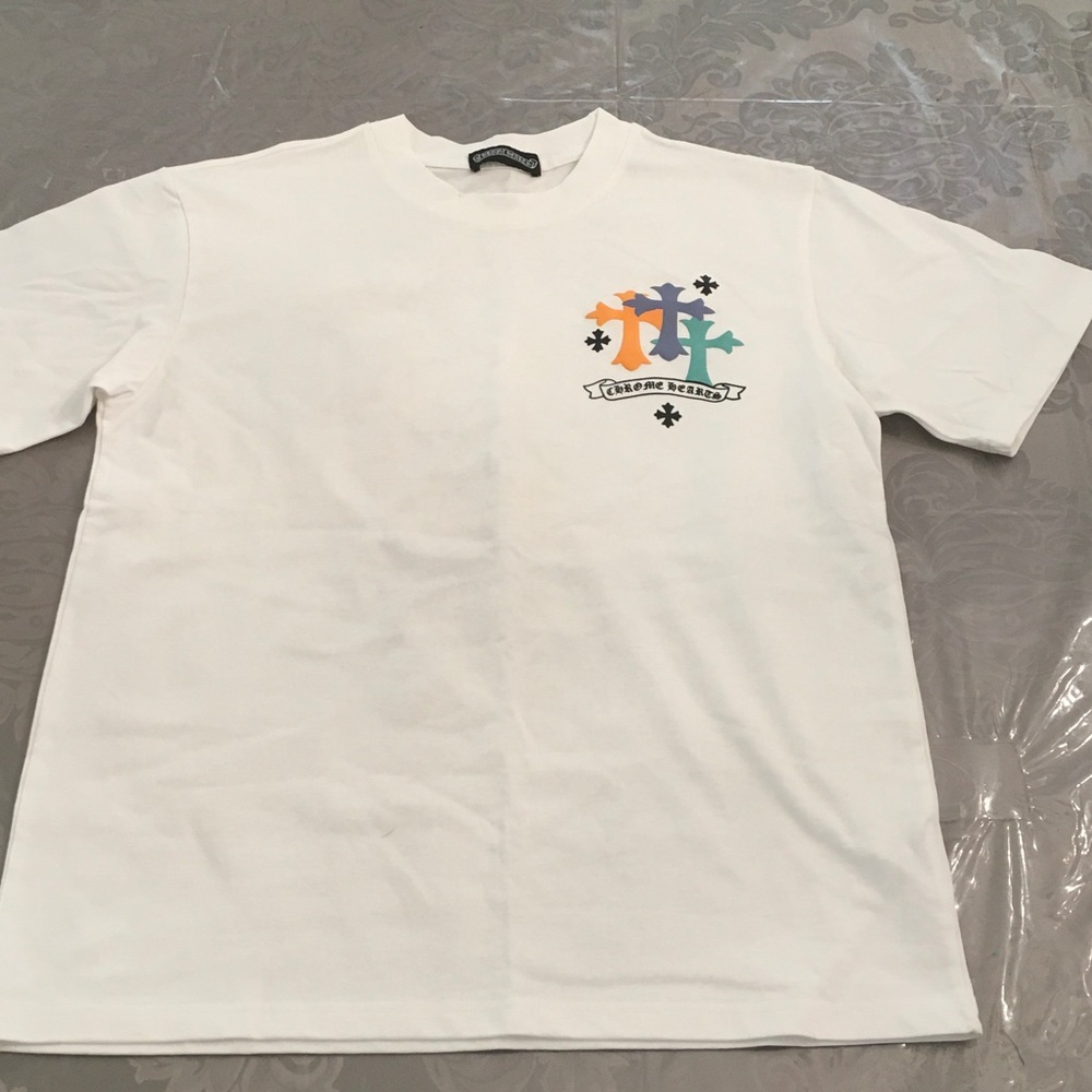 Chrome Hearts Wh Tee w/Crest Graphic and large circular logo w/daisies on back